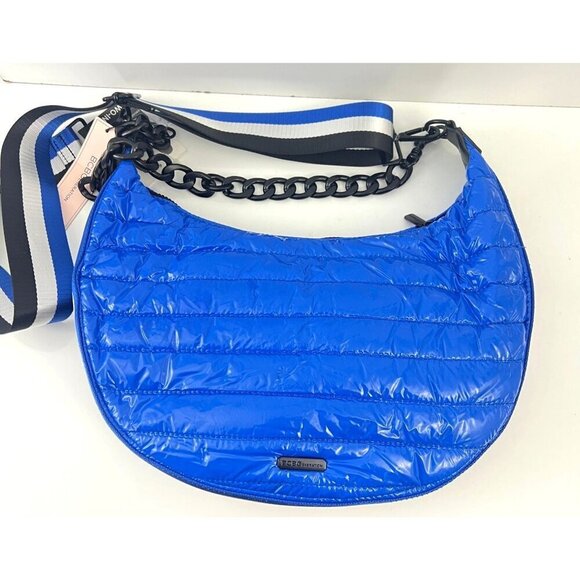 BCBGeneration Blue Quilted Puffer Hobo Bag 2 in 1 Chain Strap Shoulder Bag - Picture 1 of 10